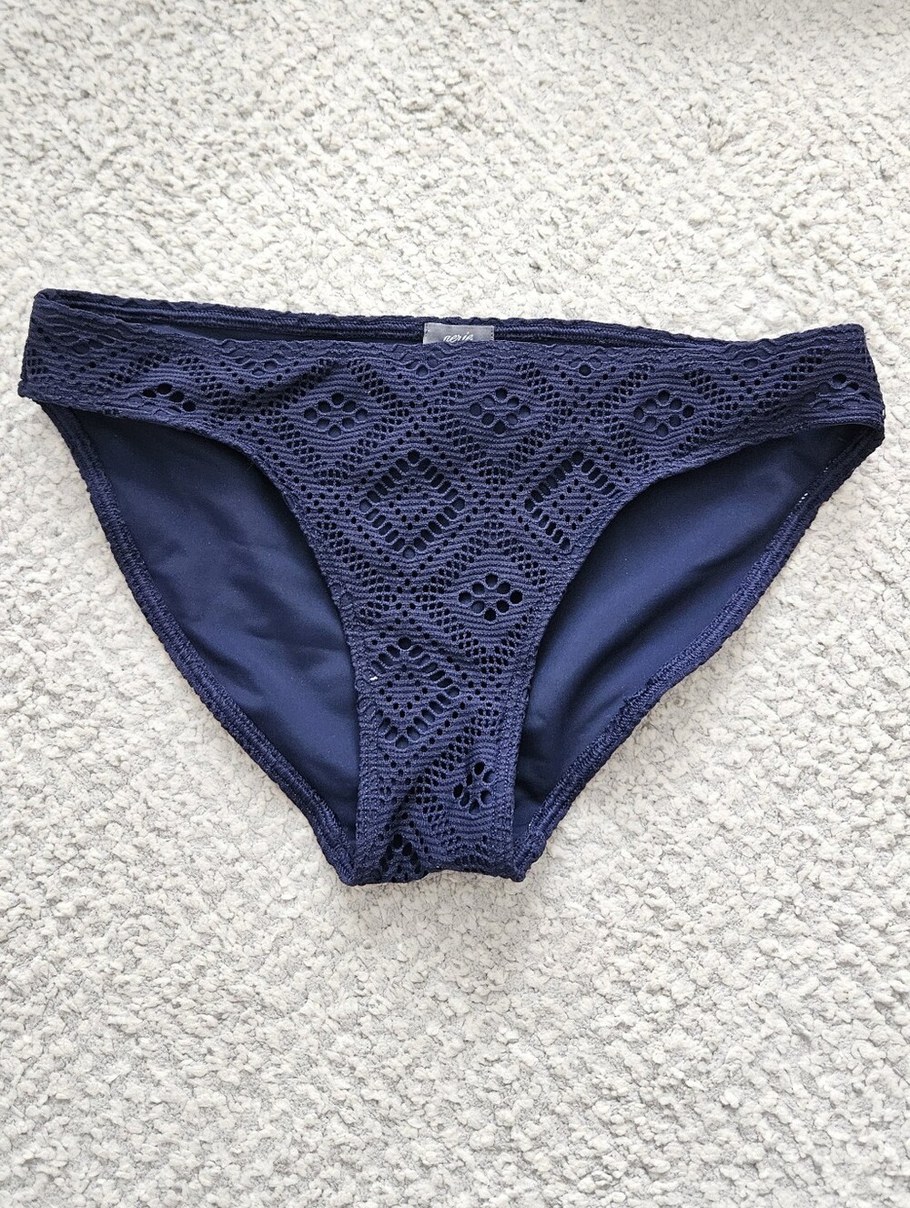 AERIE Swim Bikini Bottom Navy Crochet XS NWT